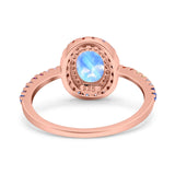 Oval Natural Stone Halo Wedding Ring