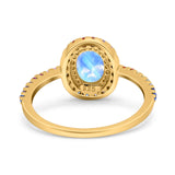 Oval Natural Stone Halo Wedding Ring