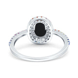 Oval Natural Stone Halo Wedding Ring