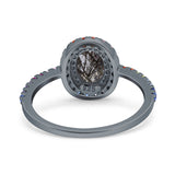 Oval Natural Stone Halo Wedding Ring