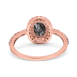 Oval Natural Stone Halo Wedding Ring