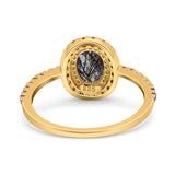 Oval Natural Stone Halo Wedding Ring