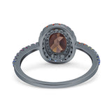 Oval Natural Stone Halo Wedding Ring