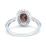 Oval Natural Stone Halo Wedding Ring