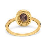 Oval Natural Stone Halo Wedding Ring