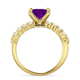 Art Deco 8mm Princess Cut Amethyst CZ Stackable Ring 925 Sterling Silver
