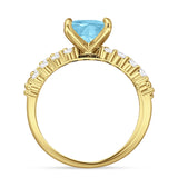 Art Deco 8mm Princess Cut Aquamarine CZ Stackable Ring 925 Sterling Silver