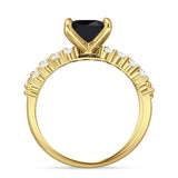 Art Deco 8mm Princess Cut Black CZ Stackable Ring 925 Sterling Silver