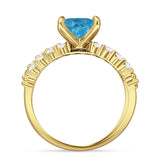 Art Deco 8mm Princess Cut Lab Created Blue Opal Stackable Ring 925 Sterling Silver