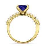 Art Deco 8mm Princess Cut Blue Sapphire CZ Stackable Ring 925 Sterling Silver