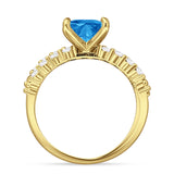 Art Deco 8mm Princess Cut Blue Topaz CZ Stackable Ring 925 Sterling Silver