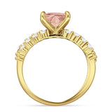 Art Deco 8mm Princess Cut Morganite CZ Stackable Ring 925 Sterling Silver