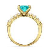 Art Deco 8mm Princess Cut Paraiba Tourmaline CZ Stackable Ring 925 Sterling Silver