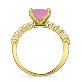Art Deco 8mm Princess Cut Lab Created Pink Opal Stackable Ring 925 Sterling Silver