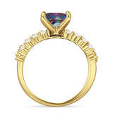 Art Deco 8mm Princess Cut Rainbow CZ Stackable Ring 925 Sterling Silver