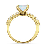 Art Deco 8mm Princess Cut Lab Created White Opal Stackable Ring 925 Sterling Silver