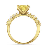 Art Deco 8mm Princess Cut Yellow CZ Stackable Ring 925 Sterling Silver