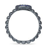 Round Evil Eye Blue CZ & Cubic Zirconia Beaded Ring 925 Sterling Silver