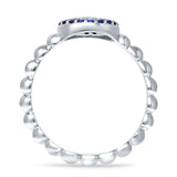 Round Evil Eye Blue CZ & Cubic Zirconia Beaded Ring 925 Sterling Silver