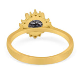 Art Deco Round Natural Stone Floral Ring