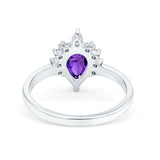 Teardrop Art Deco Pear Wedding Engagement Ring Round CZ 925 Sterling Silver