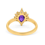 Teardrop Art Deco Pear Wedding Engagement Ring Round CZ 925 Sterling Silver