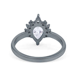 Teardrop Art Deco Pear Wedding Engagement Ring Round CZ 925 Sterling Silver