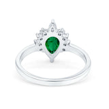 Teardrop Art Deco Pear Wedding Engagement Ring Round CZ 925 Sterling Silver