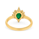 Teardrop Art Deco Pear Wedding Engagement Ring Round CZ 925 Sterling Silver
