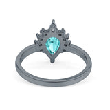 Teardrop Art Deco Pear Wedding Engagement Ring Round CZ 925 Sterling Silver