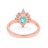 Teardrop Art Deco Pear Wedding Engagement Ring Round CZ 925 Sterling Silver