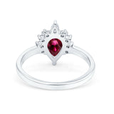 Teardrop Art Deco Pear Wedding Engagement Ring Round CZ 925 Sterling Silver