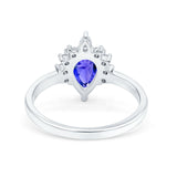 Teardrop Art Deco Pear Wedding Engagement Ring Round CZ 925 Sterling Silver