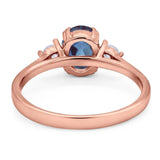 Art Deco Oval Natural Stone Three Stone Ring