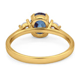 Art Deco Oval Natural Stone Three Stone Ring