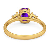 Art Deco Oval Natural Stone Three Stone Ring