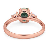 Art Deco Oval Natural Stone Three Stone Ring