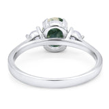 Art Deco Oval Natural Stone Three Stone Ring