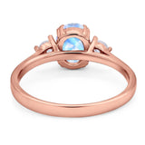 Art Deco Oval Natural Stone Three Stone Ring