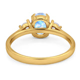 Art Deco Oval Natural Stone Three Stone Ring