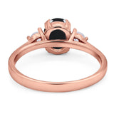 Art Deco Oval Natural Stone Three Stone Ring