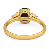 Art Deco Oval Natural Stone Three Stone Ring