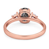 Art Deco Oval Natural Stone Three Stone Ring