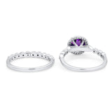 Two Piece Round Natural Stone Wedding Set Ring