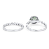 Two Piece Round Natural Stone Wedding Set Ring