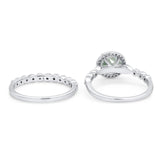 Two Piece Round Natural Stone Wedding Set Ring