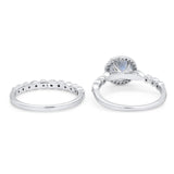 Two Piece Round Natural Stone Wedding Set Ring