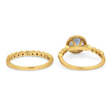 Two Piece Round Natural Stone Wedding Set Ring