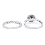 Two Piece Round Natural Stone Wedding Set Ring