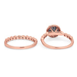 Two Piece Round Natural Stone Wedding Set Ring
